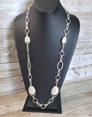 Vintage Necklace Two Tone Long Necklace Statement 32" Long + Extender